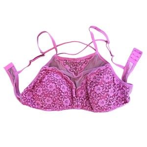 Xhilaration Hot Pink Mesh High Neck Padded Lace Bralette Size Large